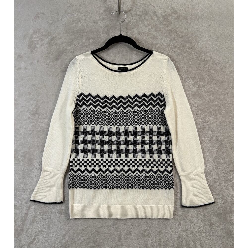 Talbots Fair Isle Wool Blend Boat Neck Bell Sleeves Shimmery Sweater Size SP